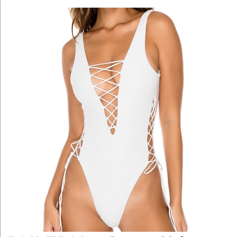 Sexy cream one piece lace up swimsuit